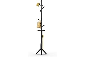 Awatiwa Solid Wood Coat Rack, Freestanding Tree-Shaped Coat Rack with 11 Hooks, Main Pole 1.6" dia for Clothes, Hat Stand Used in Bedroom/Office/Entryway (3-Leg Base, Black)