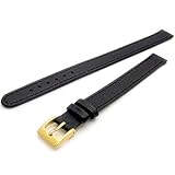 Super Lang Damen XXL Leder Uhrenarmband Band Buffalo Körnung – 12 mm, schwarz mit vergoldet (Gold Farbe) Schnalle
