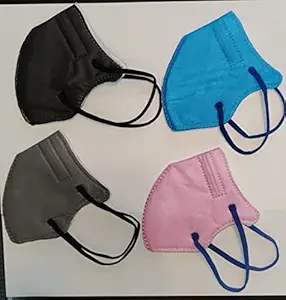 Airwell KIDS FFP2 N95 Mask; DRDO, CE & FDA certified; Pack of 4; Black, Coral Blue, Grey, Baby Pink (Ear Loop); AGE GROUP 5-10 years