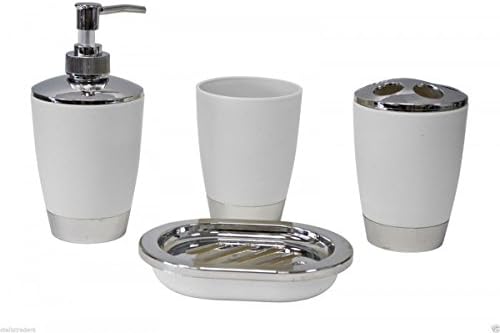 4Pc Plastic elegant Bathroom Accessory Set Soap Dish Dispenser Toothbrush Holder (White)