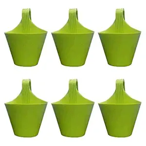 Abasr Hanging Planters for Plants Railing Flower Pots, Balcony Railing Vertical Hook for Home Gardening, Unbreakable Plastic Plant Container (Green, Set of 6)