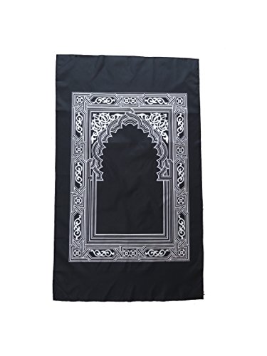 mekkaMedina TOP QUALITÄT islamischer Gebetsteppich Reiseteppich Outdoorteppich für unterwegs mit Kompass Prayer Rug Muslim Teppich WASSERDICHTES MATERIAL … (schwarz)