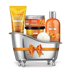 Bryan & Candy New York Orange & Mandarin Bath Tub Valentines Gift Set For Women And Men Combo For Complete Home Spa Experience (Shower Gel, Hand & Body Lotion, Sugar Scrub, Body Polish)