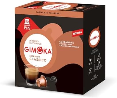 Gimoka - Miscela Espresso Classico, Intensità 12/13, 50 Capsule in Alluminio Compatibili con Sistema Nespresso, Note Intense di Spezie e Cacao Amaro per un Espresso Corposo a Casa Tua