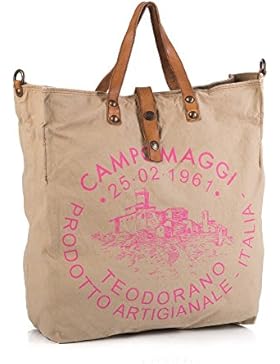 Campomaggi BAG FABRIC+COWHIDE LEATHER BEIGE ST.FUXIA+NAT.