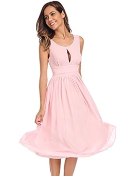 Meaneor Damen Chiffon Rückenfrei A-Linie Brautjungfer Kleid Elegant Ärmellos Wadenlang Ballkleid Partykleid Cocktailkleid...
