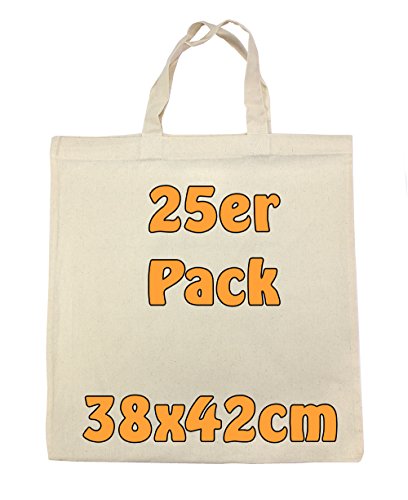 Baumwolltasche Jutebeutel unbedruckt mit zwei kurzen Henkeln natur 38x42cm 25 Stück