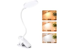Wasserquelle Clip LED Desk Lamp Touch 3 Colors Dimming Desk USB Rechargeable Eye Protection Night Lights Bedroom Bedside Study Lamps LED Reading Light for Studying/Working/Gaming