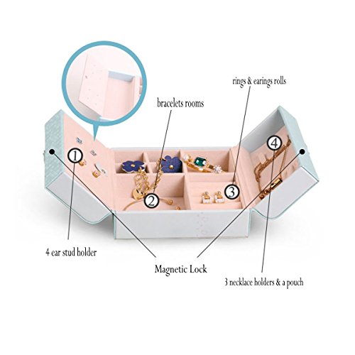 Schmuckkästchen,Wuudi klein tragbar Leder Reisen Schmuck Fall Schmetterling Deko Display Aufbewahrung Organizer für Ringe Halskette - 6