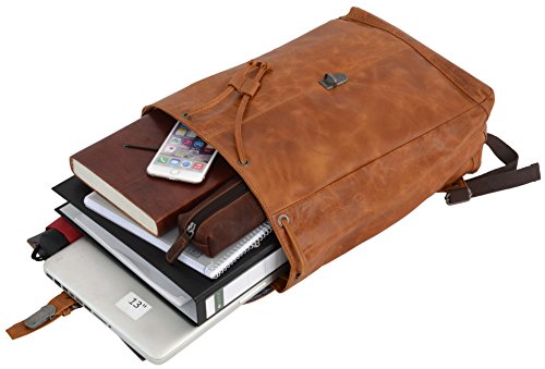 Gusti Leder studio „Jaime“ Rucksack Lederrucksack Cityrucksack mit wasserfestem Innenfutter Laptoprucksack 14″ für Outdoor Laptop Rucksack Bordtasche Allrounder Büffelleder Vintage Braun 2M21-20-1wp - 3