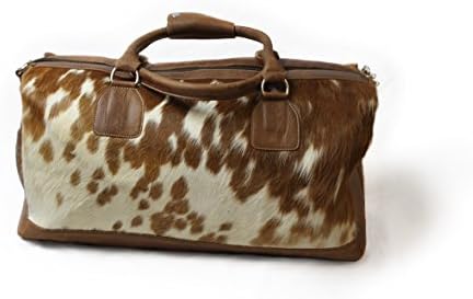 Tan and White Soft Cowhide Leather Weekend Overnight Holdall bag with leather handles by HHLondon