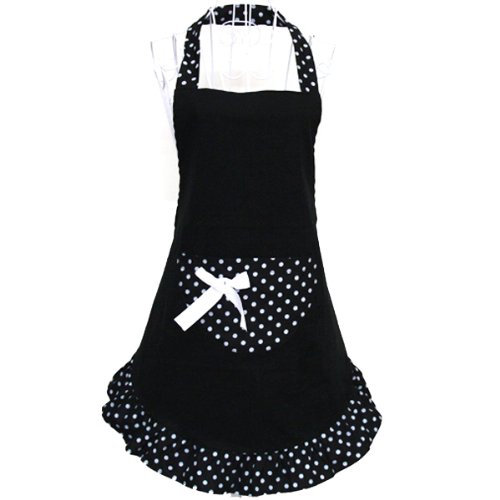Foxnovo® Fashion Dots Muster Sleeveless Halter-Neck Style Baumwolle Tuch Schürze Küche Schürze schwarz