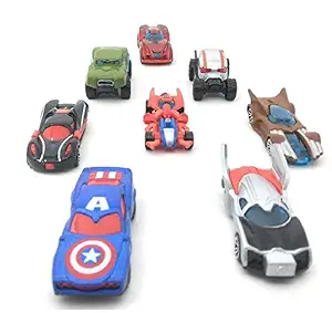 Storio DieCast Metal Superhero Car Toys Play Set- Perfect Gift for Kids Boys and Girls - Set of 8