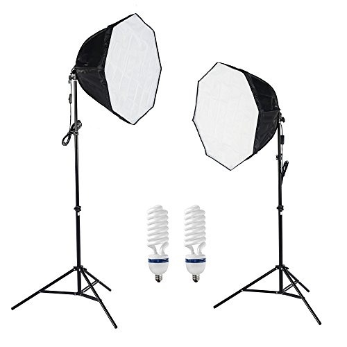 PMS 2x 60cm Octágono Softbox 2x E27 5500K lámpara fotografía continua iluminación kit Trípode Daynight Foto Video Studio Kit