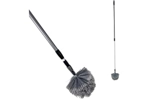 Synx Tools ragebol med teleskopskaft – sopskyffel – fjäderskum med teleskopstång 175 cm, grå – dammsås, utdragbar, damm