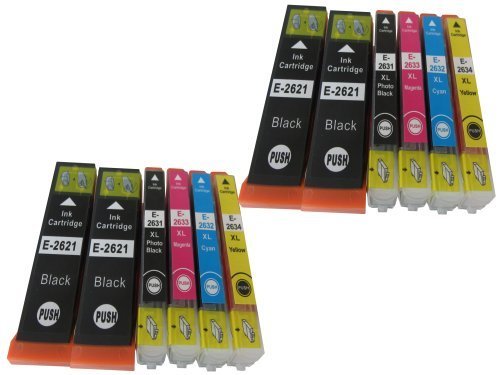 12 komp. XL Druckerpatronen für Epson Expression Premium xp 510 520 600 605 610 615 620 625 700 710 720 800 810 820 4 x schwarz 2 x photoschwarz 2 x blau 2 x rot 2 x gelb