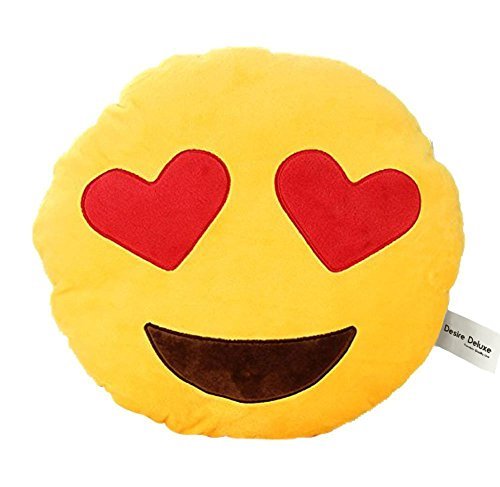 Desire Deluxe Cuscino Emoji Faccina Occhio di Cuore Sorridente Cuscino Emoticon Faccia Occhio di Cuore che Ride Grande Cuscino Decorativo Peluche Emoji Pupazzo Emoji Smile Face Colore Giallo