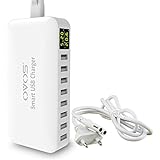 OVOS USB Ladegerät 8-Port 40W/8A Smartes Mehrfachanschluss Ladegerät für Smartphones, Tablets, Externe Akkus und andere USB-fähige Geräte (Weiß)