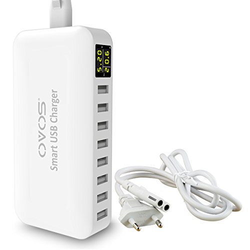 OVOS USB Ladegerät 8-Port 40W/8A Smartes Mehrfachanschluss Ladegerät für Smartphones, Tables, Externe Akkus und andere USB-fähige Geräte (Weiß)