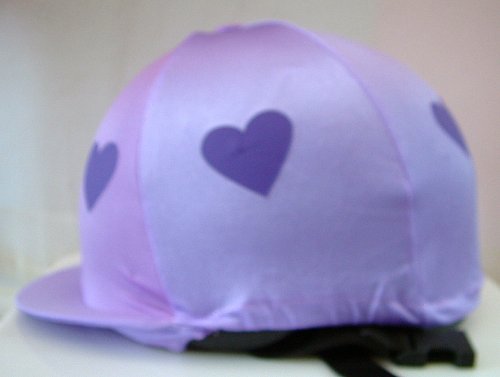 Equestrian-Horse-Riding-Hat-cover-Pale-Purple-with-Darker-Purple-Hearts