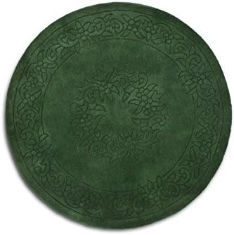 Traditional-Persian/Oriental Medallion Design Green Rug, Hand-Tufted from 100% Wool, Round Circle 120 cm (4')