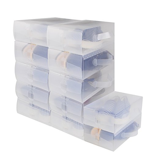 12 x Cajas de Zapatos Plegables de Plástico Uuhome, 30 x 18 x 10cm, Transparente