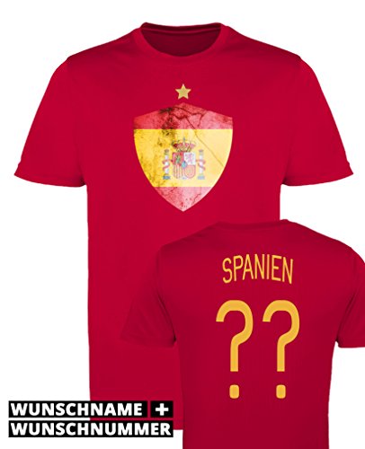 Comedy Shirts – Spanien Trikot – Wappen: Groß – Wunsch – Jungen Trikot – Rot/Gelb Gr. 110-116