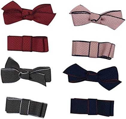 PeiLan 8 Pcs Premium Baby Gril Ribbon Bow Hair Clip Set with Gift Box - Red Bows Navy Bows Pink Bows Light Coffee Bows
