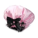 Pink Ribbon Waterproof Elastic Band Lace Bow Hat Hair Bath Shower Bouffant Cap