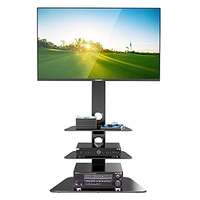 1home - Meuble TV en verre avec support pivotant en porte-à-faux pour écran plasma LCD de 30 à 55 pouces 3 étagères