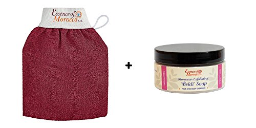 Moroccan Exfoliating Kessa Glove and Beldi Exfoliating Soap (200 g / 7 OZ). Hammam Pack
