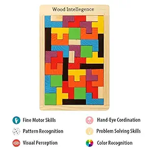 WP Wooden Tetris Puzzles for Kids, Wood Intelligence Brain Games Building Blocks 40 Pcs Tangram Jigsaw Teasers Educational Toy, Childrens Puzzle Board Game for Ages 3 + Boys Girls