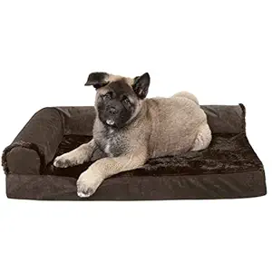 FurHaven Pet Dog Bed | Deluxe Memory Foam Chaise Plush & Velvet L-Shaped Lounge Sofa Pet Bed for Dogs & Cats, Sable Brown, Medium