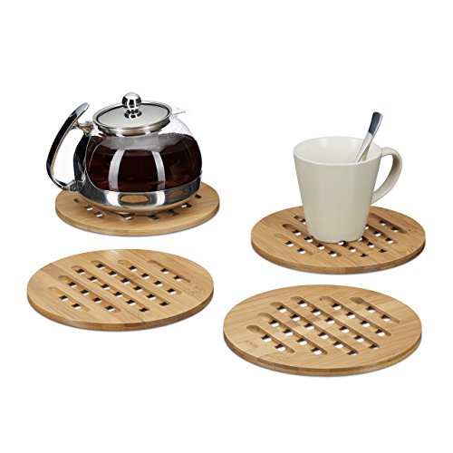 Relaxdays Untersetzer 4er Set rund Bambus, Topfuntersetzer aus Holz für Töpfe, Pfannen, Teller, abwischbar ca. 20 cm Durchmesser, natur - 2