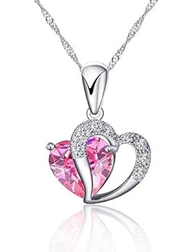 Kim Johanson Herz Kette Rosa mit Zirkonia Steinchen besetzt Halskette & Anhänger inkl. Geschenkverpackung