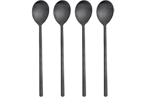 AOOSY Lot de 4 cuillères coréennes en Acier Inoxydable 21,6 cm pour la Maison, la Cuisine ou Le Restaurant (Noir)