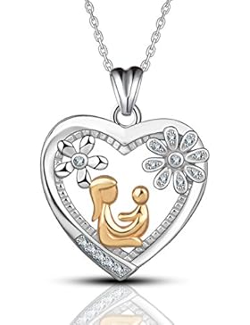 AEONSLOVE Sterling Silber CZ Herz Anhänger Halskette Schmuck, Liebe zwischen Mutter und Baby