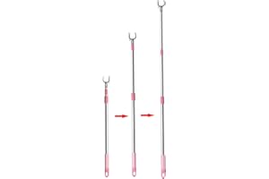 KOCPUDU Wardrobe Hook Pole, New Upgrade Retractable Pole Hook, Retractable Clothing Reach Pole, Refined and Durable, Hanger Pole Suitable for Wardrobe, Clothesline, Closet Hook, Clothes Rail (Pink)