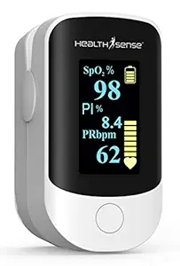 HealthSense Accu-Beat FP 910 Fingertip Pulse Oximeter & SpO2 Blood Oxygen Saturation Monitor with Plethysmograph & PI Four Directional OLED Display with Batteries, Lanyard & 1 Year Warranty