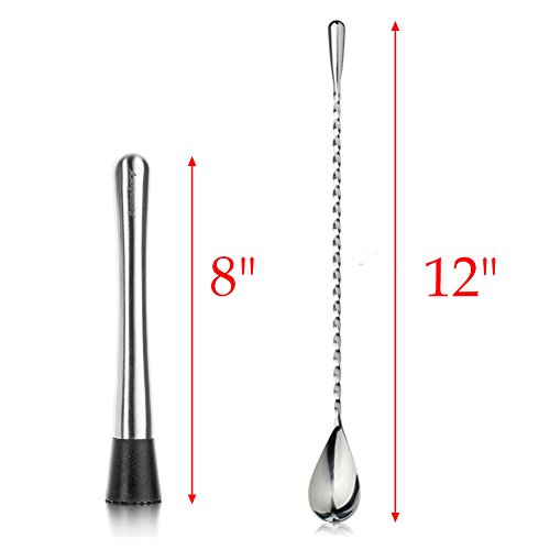 Annstory Edelstahl Cocktail-Stößel und Rührlöffel Set – 8 „Getränk Muddler Werkzeug & 12“ Löffel Barmixer Löffel für Mojito, Caipirinha & More, erstellen Flavour Verpackt Cocktails - 8