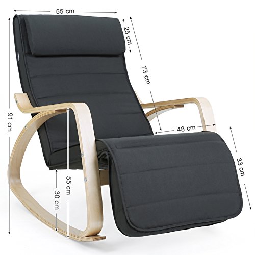 confronta il prezzo SONGMICS Sedia a dondolo poltrona relax con Poggia gambe di angolo regolabile a 5 gradi Carico Massimo 150 kg Grigio LYY10G miglior prezzo