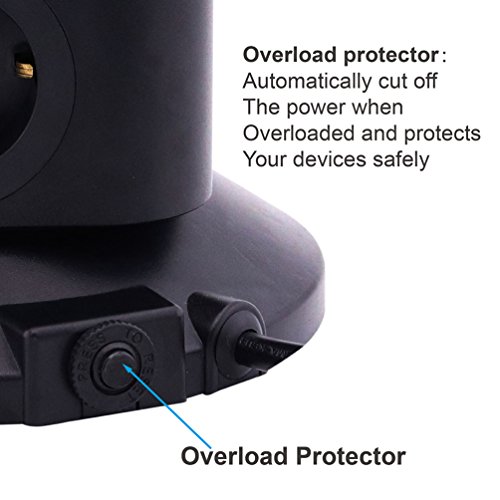 SAFEMORE Multipresa Ciabatta Elettrica con 4 Porte USB e 6 prese Elettriche EU con protezione termica per sovratensione. Le Porte USB per la Ricarica Supportano PC,Smartphone,Android Dispositivi (Nero + Nero, 4 USB & 6 Prese)
