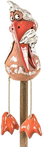 World Ceramics White Garden Bird ornament with dangly legs on A Stick, Multi-Colour