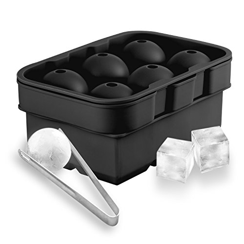BeePole Eisball und Eiswürfel Schmelzmacher - Flexible Silikon Eis Trage Kombo (Set von 2) - 6 Schlitze für jede Schmelze mit 1 Rostfreiem Stahl Eiswürfel Clip, Schwarz