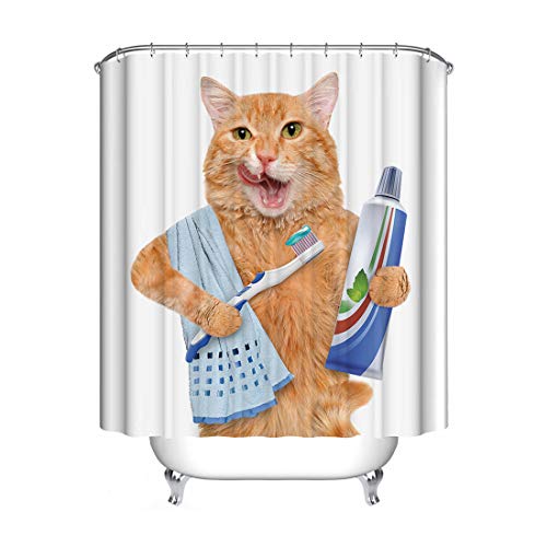 Shower Curtain for Bathroom, 180x180 Waterproof Polyester Shower Curtains Animal with 12 Cooks Cath Curtains Bathroom Curtains (71x71, Colorful-Early cat)