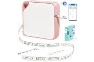Vixic Tragbarer D1600 beschriftungsgerät Bluetooth Selbstklebendes Etikettiergerät, Mini selbstklebend Etikettendrucker mit 1 Etikettenband, Kabelloser, Thermo Label Printer mit iOS Android, Weiß-Rosa