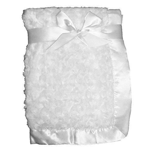 Supersoft White Luxurious Swirl Plush Satin Edged Baby Pram/Crib Blanket - Suitable For Baby Girl/Boy