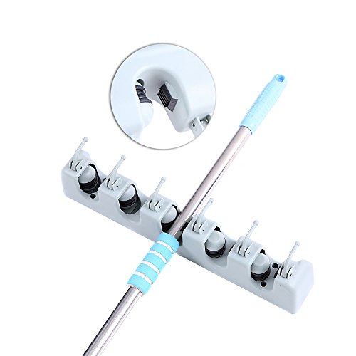 Ohuhu® Mopp und Besen-Halter / Magische Holder, 5 Positionen mit 6 Haken, Kompakt & Clean Design Wand-Organizer, ein Muss für jeden Familien Haben - 5