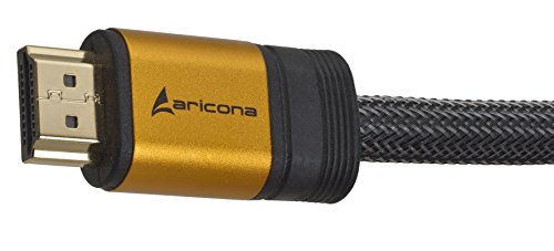 1 Meter High End & Highspeed HDMI Kabel 2.0/1.4a mit vergoldeten Steckern und einem Nylon/Alu Geflecht, blanken Kupferleitern (Unterstütz: Full-HD, 3D, Ultra-HD 4K, Ethernet, Audio Return) by aricona - 3