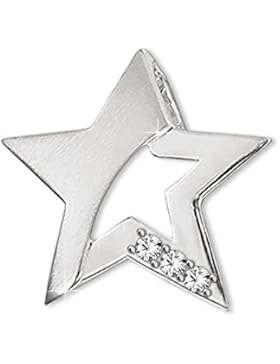 CLEVER SCHMUCK Silberner Anhänger Stern 15 mm seidenmatt und glänzend mit 3 Zirkonias offene Form STERLING SILBER...